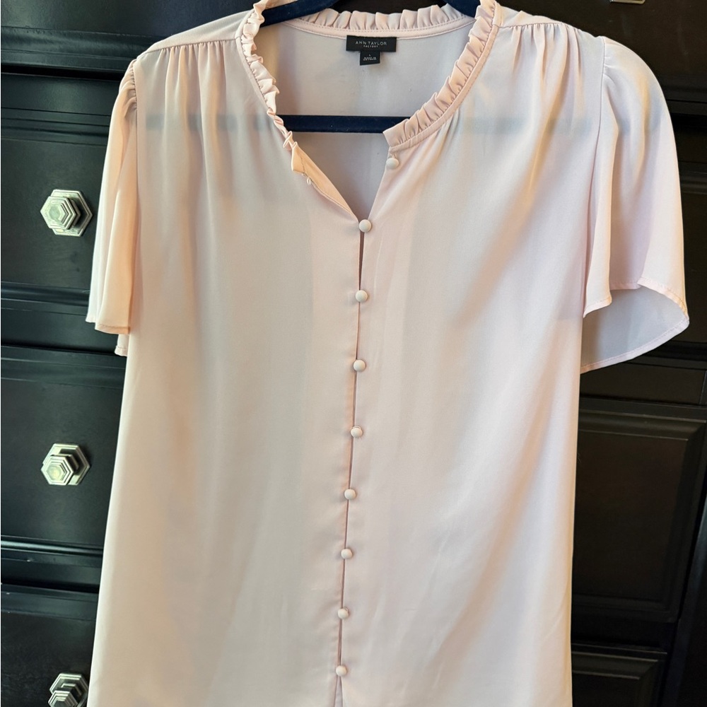 Ann Taylor Light Pink Ruffle Blouse